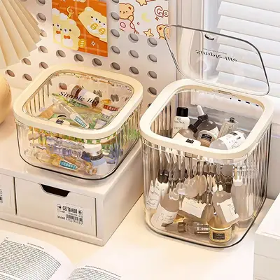 Desktop storage box, cosmetics, transparent with lid - 9