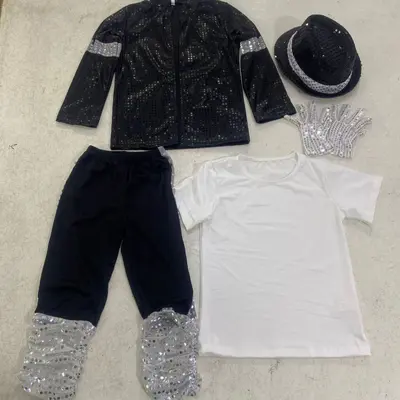 MJ Michael Jackson Cosplay Kostüm Seti, Çocuk ve Yetişkin, Step Dansı - 4