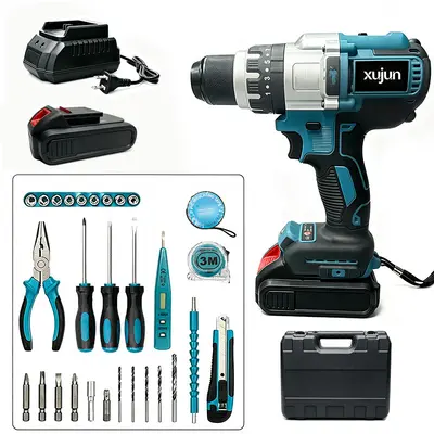 Cross-border foreign trade hand electric drill, impact drill, rechargeable lithium electric drill, hand-held drill, multi-function electric screwdriver tool set - 7