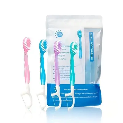 Disposable toothbrush set with soft bristles, portable travel kit