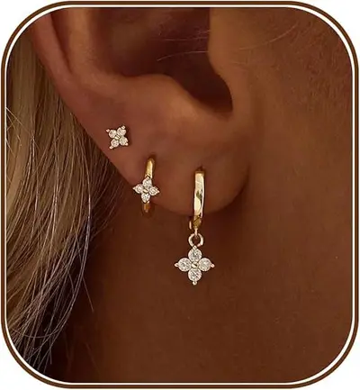 Copper Earring Set with Real Gold Plating and Zircon Stones - 11