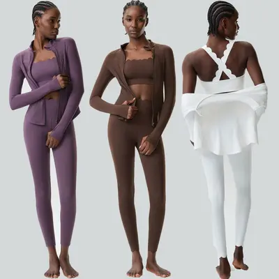 Enges Yoga-Set für Damen, große Größen, elastisch, schnell trocknend, 3-teilig - 1