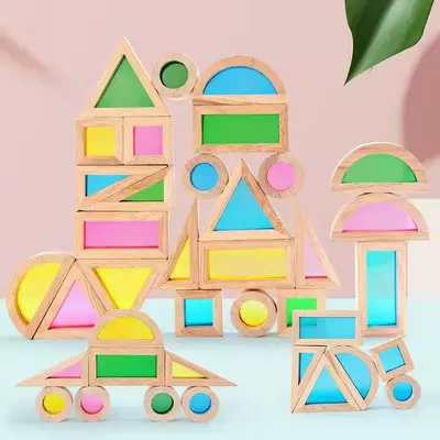 Wooden Acrylic Rainbow Light Shadow Building Blocks