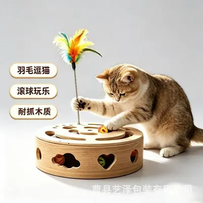 Wooden Cat Toy, Maze Puzzle Box, Interactive Play