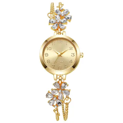 Floral rhinestone women's watch pull-string bracelet - 7