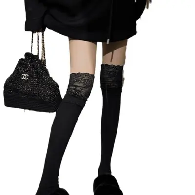 Women's Lace Over-the-Knee Socks with Vertical Pattern, JK Style