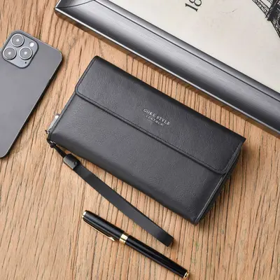Men's Long Wallet, PU Leather, Multi-Card Slots, Phone Compartment - 7