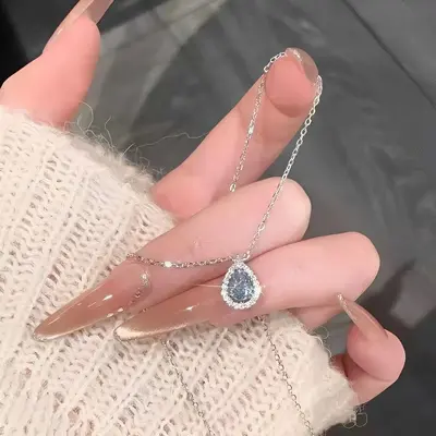 S925 gümüş mavi damlacık kolye, zirkon - 4