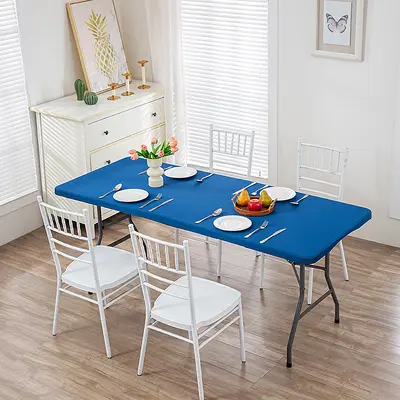 Cross-border elastic tablecloth half pack tablecloth simple solid color washable outdoor elastic milk silk tablecloth ready for supply - 12