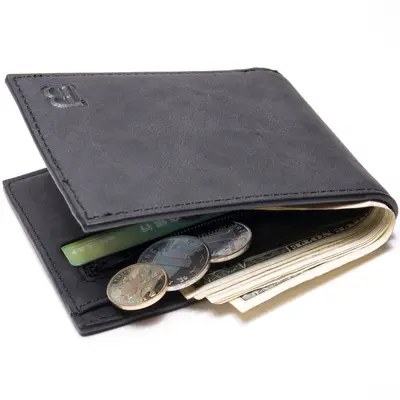 Men's Short Wallet with Coin Pocket and Money Clip - 7