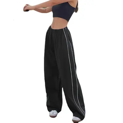 Long Casual Pants with Side Drawstrings, Elastic Waist, 2025 Summer