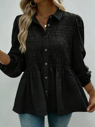 Solid Color Button-Down Long-Sleeve Women's Shirt, Spring Summer 2026 - 2