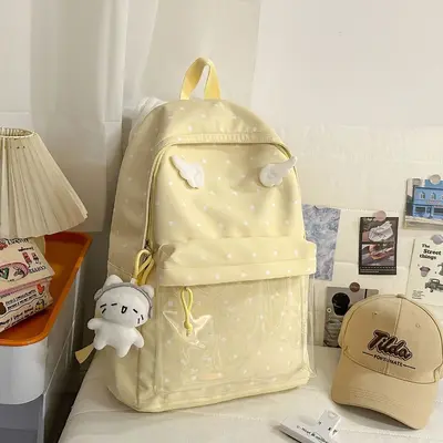Blue Polka Dot Retro Backpack, Small Capacity, Japanese Style - 8