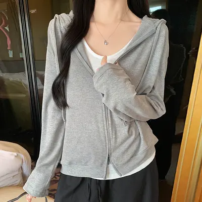 Hooded Zip-Up Sweatshirt Jacket for Women, Spring and Autumn, Loose Fit - 7
