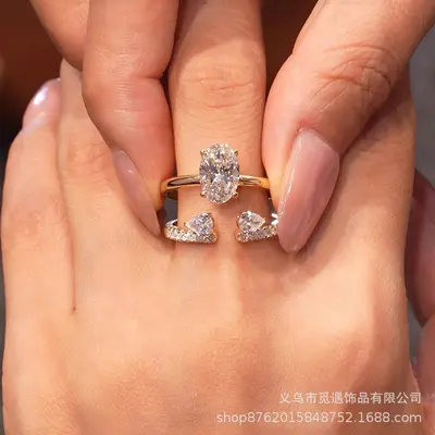 Water drop pave diamond stacking ring set for women - 3