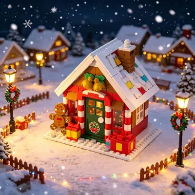 Christmas Village Building Block Set with Clock Tower, Small Pieces - 4