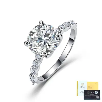 S925 Sterling Silver 3 Carat Moissanite Ring, Women, Four-Claw Engagement Ring