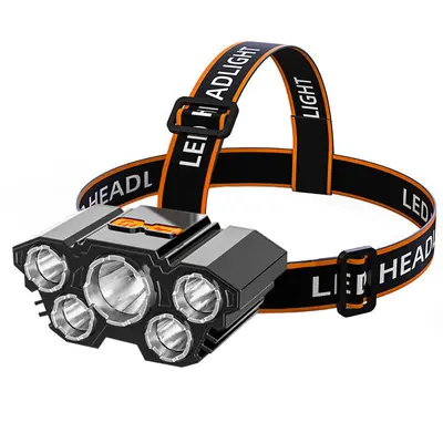 5-LED wiederaufladbare Stirnlampe, starkes Licht, wasserdicht