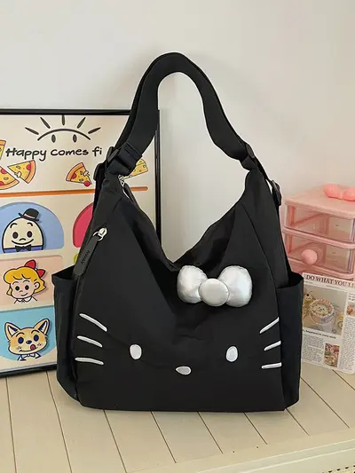 Cross-border Nylon Women's Bag 2026 New Style Large Capacity Cute Little Cat Single Shoulder Bag Bow Tote Bag Backpack
