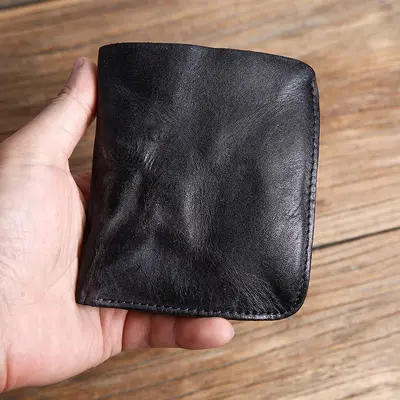 Handgefertigte Herrenbrieftasche, kurz, Hochformat, Leder - 8