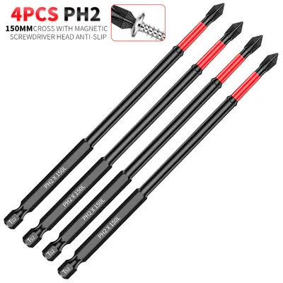 150mm 6 inç PH2 manyetik tornavida ucu S2 çelik 1/4 inç altıgen saplı - 10