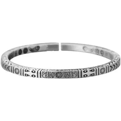 Massives Silberarmband mit Glückstotem, ethnischer Stil, handgefertigt - 6