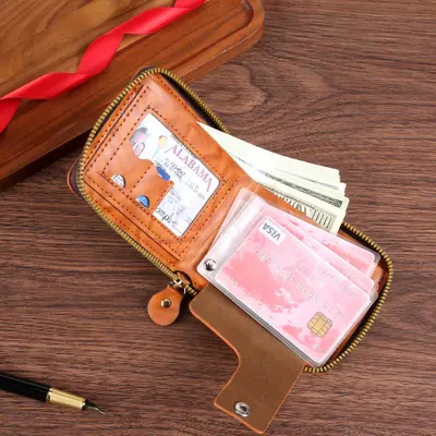 Men's Retro Dollar Pattern PU Wallet with Zipper and Coin Pocket - 3