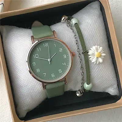 Mädchen-Quarzuhr grün Retro Waldstil - 6