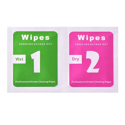 Mobile Phone Screen Protector Tool Kit with 12 Dry and Wet Alcohol Sachets, Red and Green Tempered Glass Film Cleaning Alcohol Pads