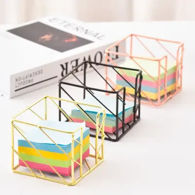 Geometric Square Iron Electroplated Pen Holder, Metal Office Storage Box - 3