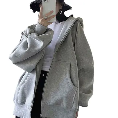 Damen-Kapuzenjacke mit Fleecefutter und Reißverschluss, lockere Passform