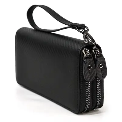 Men's Crazy Horse Leather Long Wallet with Zipper, Double-Layer Cowhide - 9