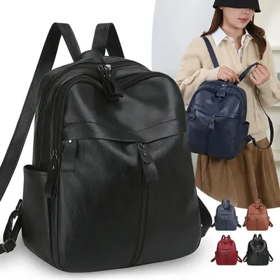 Women's Backpack, Large Capacity, Waterproof PU, Retro Korean Style - 7