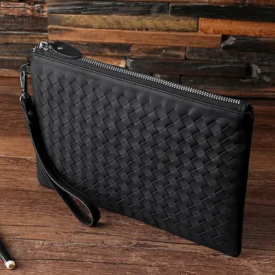 Handgefertigte Herren-Clutch aus echtem Leder mit Geflechtmuster, große iPad-Geldbörse - 7