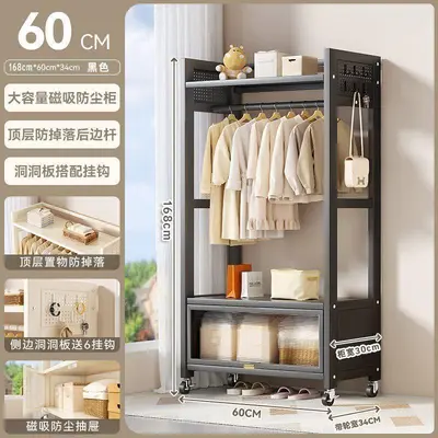 Freestanding Coat Rack with Wheels, Movable Bedroom Clothes Rack - 11