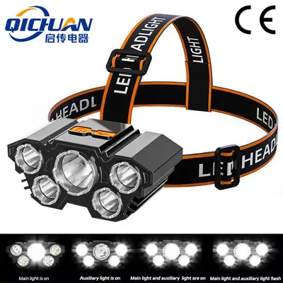 5-LED wiederaufladbare Stirnlampe, starkes Licht, wasserdicht