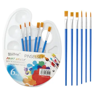 6-piece watercolor and gouache brush set with palette - 6