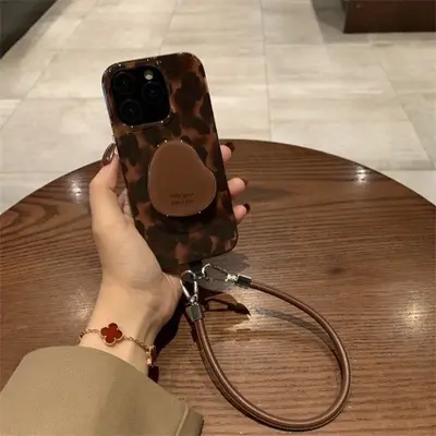 Retro Leopard Print Phone Case with Stand for iPhone 16 Pro Max