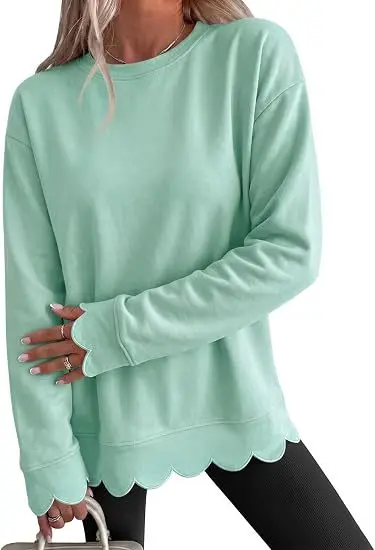 Women's Solid Color Round Neck Long Sleeve Fan-Cut Sweatshirt - 9