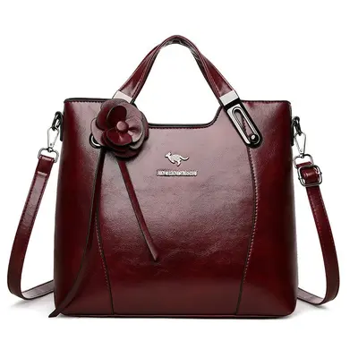 Middle-Aged Women's Soft Leather Single Shoulder Crossbody Handbag - 8