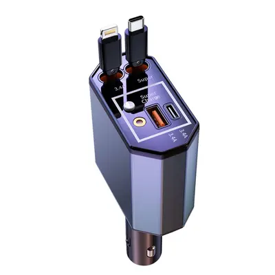 Geri çekilebilir kablolu araç şarj cihazı, araç içi kullanım için çakmaklı araç şarj cihazı, cep telefonları için hızlı şarj, 120W süper hızlı şarj