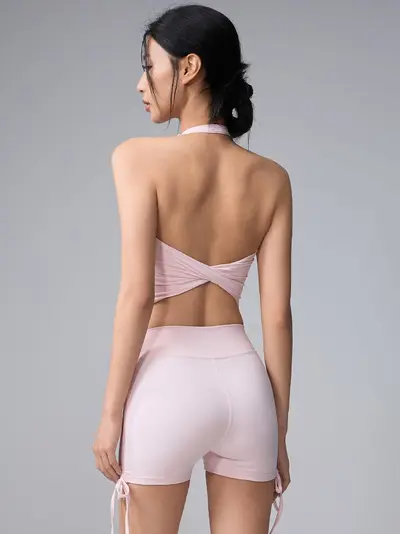 Yoga-Set mit Neckholder-Top im Knotendesign und hoher Taille - 4