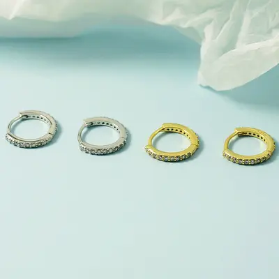 Women's Small Rhinestone Hoop Ear Clips Wearable While Sleeping