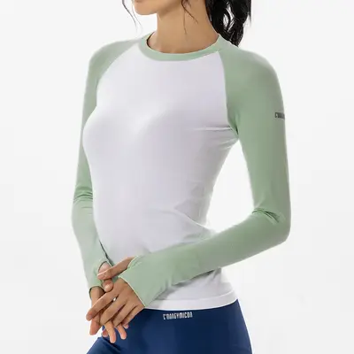 时尚新款瑜伽服女秋冬运动上衣紧身速干跑步健身普拉提训练服批发 - 7