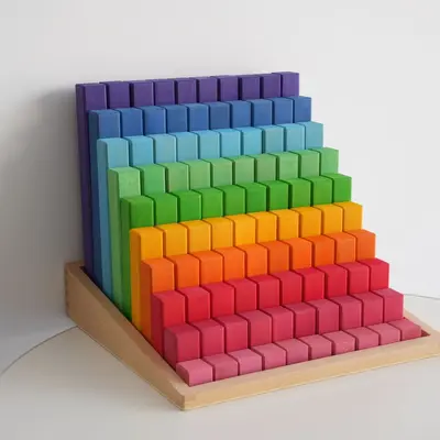 INS-Stil Regenbogen-Stapelbausteine mit großer Treppe, gefärbt im Farbverlauf, zum Stapeln in die Höhe, Farben- und Mengenerkennung, Lernspielzeug für Kindergarten und frühkindliche Förderung, Hersteller Großhandel