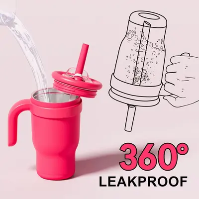 Okula dönüş sezonu kontrast renk 14oz saman araba bardağı çocuk öğrenci termos bardak paslanmaz çelik su bardağı kolu araba bardağı - 4