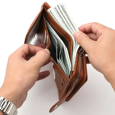 Men's Vertical Wallet with Zip Coin Pocket and Multiple Card Slots - 4