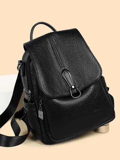 Genuine Leather Women's Backpack, Retro Style, Large Capacity Student Schoolbag - 3