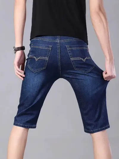 Herren Sommer-Jeansshorts, locker gerade geschnitten, Stretch, dünn, lässig