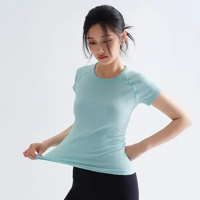 修身绝美瑜伽短袖女速干运动上衣紧身显瘦专业健身服夏季跑步套装
